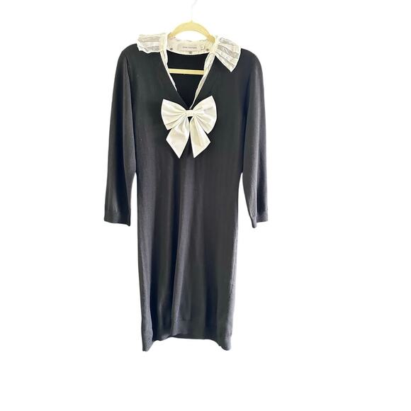 Anne Fontaine Women's Black White Wool Bow Front V-Neck Dress Size 42 - Picture 2 of 10